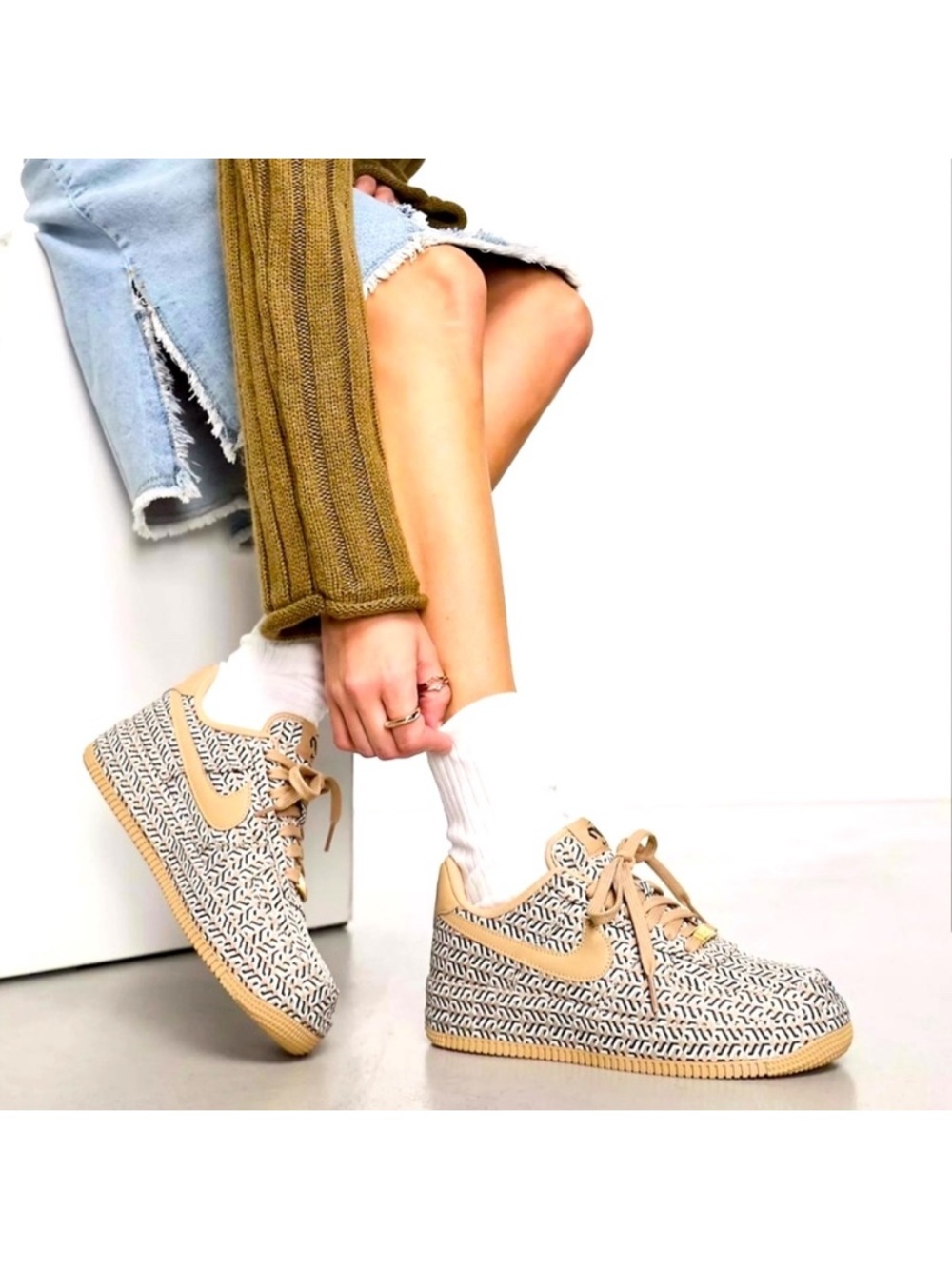 Nike Women's Air Force 1 LX United In Victory Hemp Black, Tan & White Size 7.5